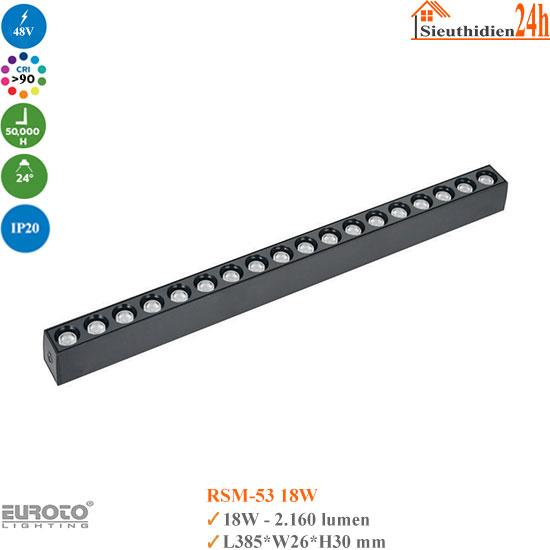Đèn ray nam châm siêu mỏng Euroto RSM-53 18w