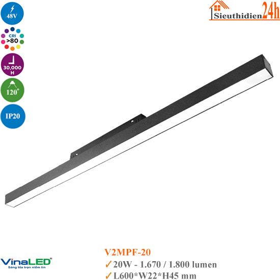 Đèn ray nam châm Vinaled V2MPF-20 20w