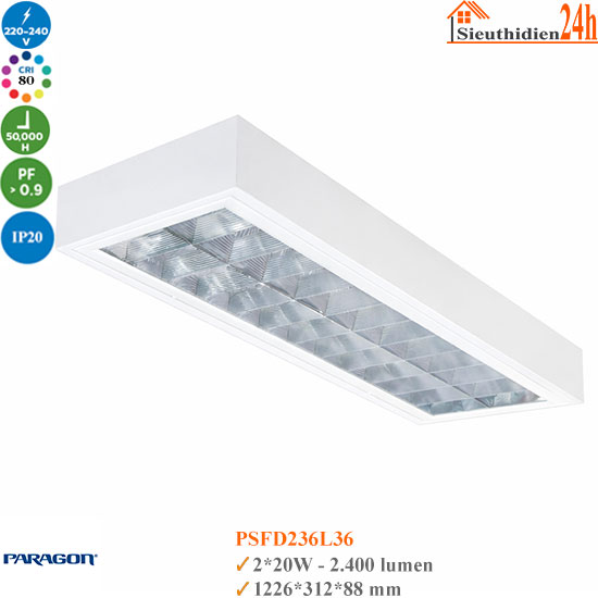 Máng đèn tán quang gắn nổi Paragon PSFD236L36 2x20W