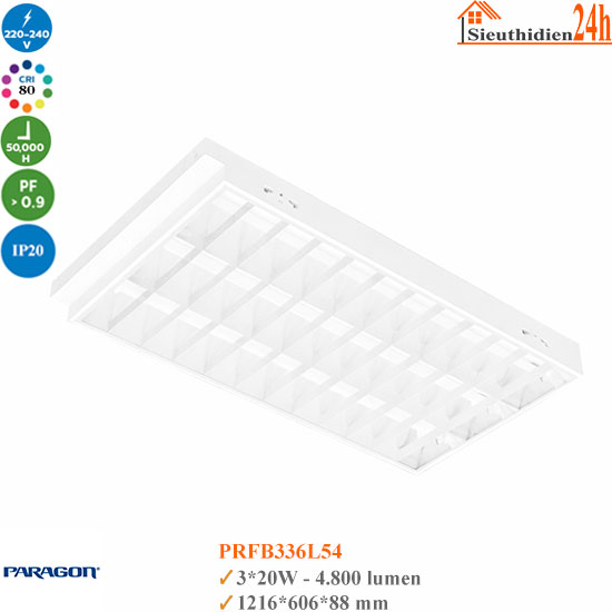 Máng đèn tán quang âm trần T-bar Paragon PRFB336L54 3x20W