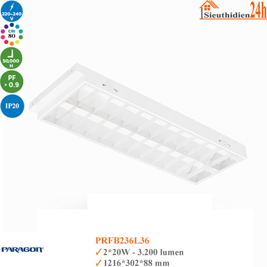 Máng đèn tán quang âm trần T-bar Paragon PRFB236L36 2x20W