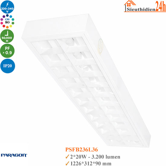 Máng đèn tán quang gắn nổi Paragon PSFB236L36 2x20W