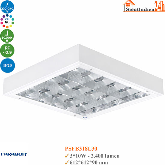 Máng đèn tán quang gắn nổi Paragon PSFB318L30 3x10W