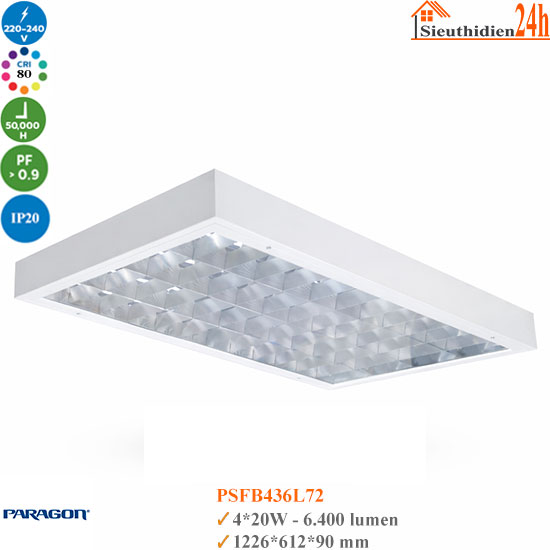 Máng đèn tán quang gắn nổi Paragon PSFB436L72 4x20W