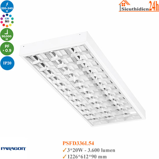 Máng đèn tán quang gắn nổi Paragon PSFD336L54 3x20W