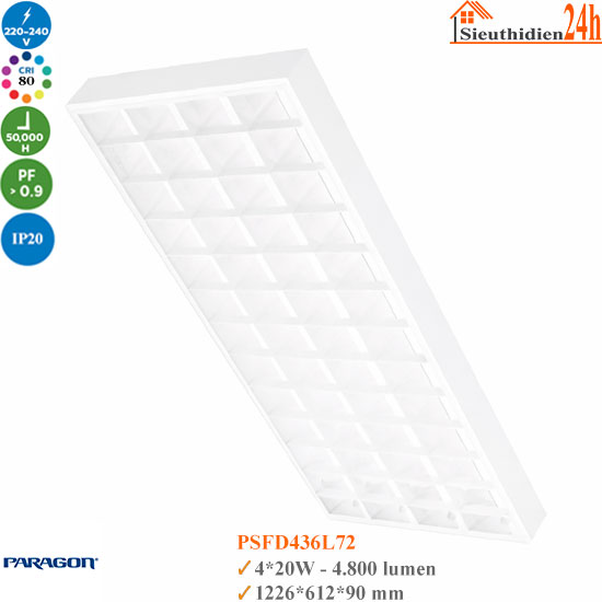 Máng đèn tán quang gắn nổi Paragon PSFD436L72 4x20W