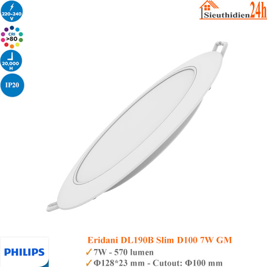 Đèn Led Âm Trần Siêu Mỏng 7w Philips Eridani DL190B Slim D100
