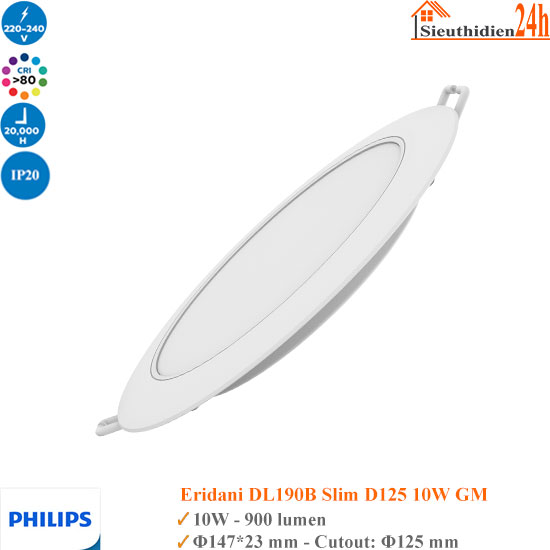 Đèn Led Âm Trần Siêu Mỏng 10w Philips Eridani DL190B Slim D125