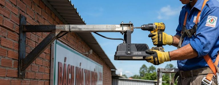 Lắp đặt đèn pha cho bảng quảng cáo