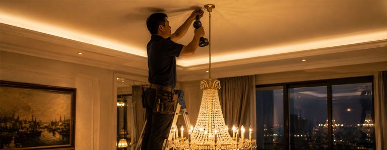 Cách lắp đặt đèn chùm an toàn trên trần thạch cao