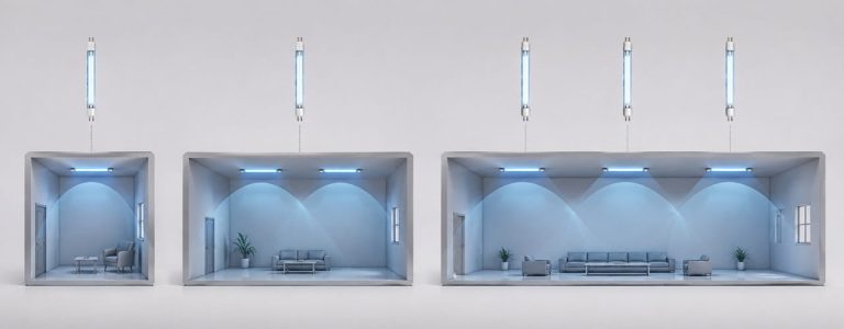 Diện tích phòng càng lớn, công suất đèn UV diệt khuẩn cần thiết càng cao để đảm bảo hiệu quả khử trùng